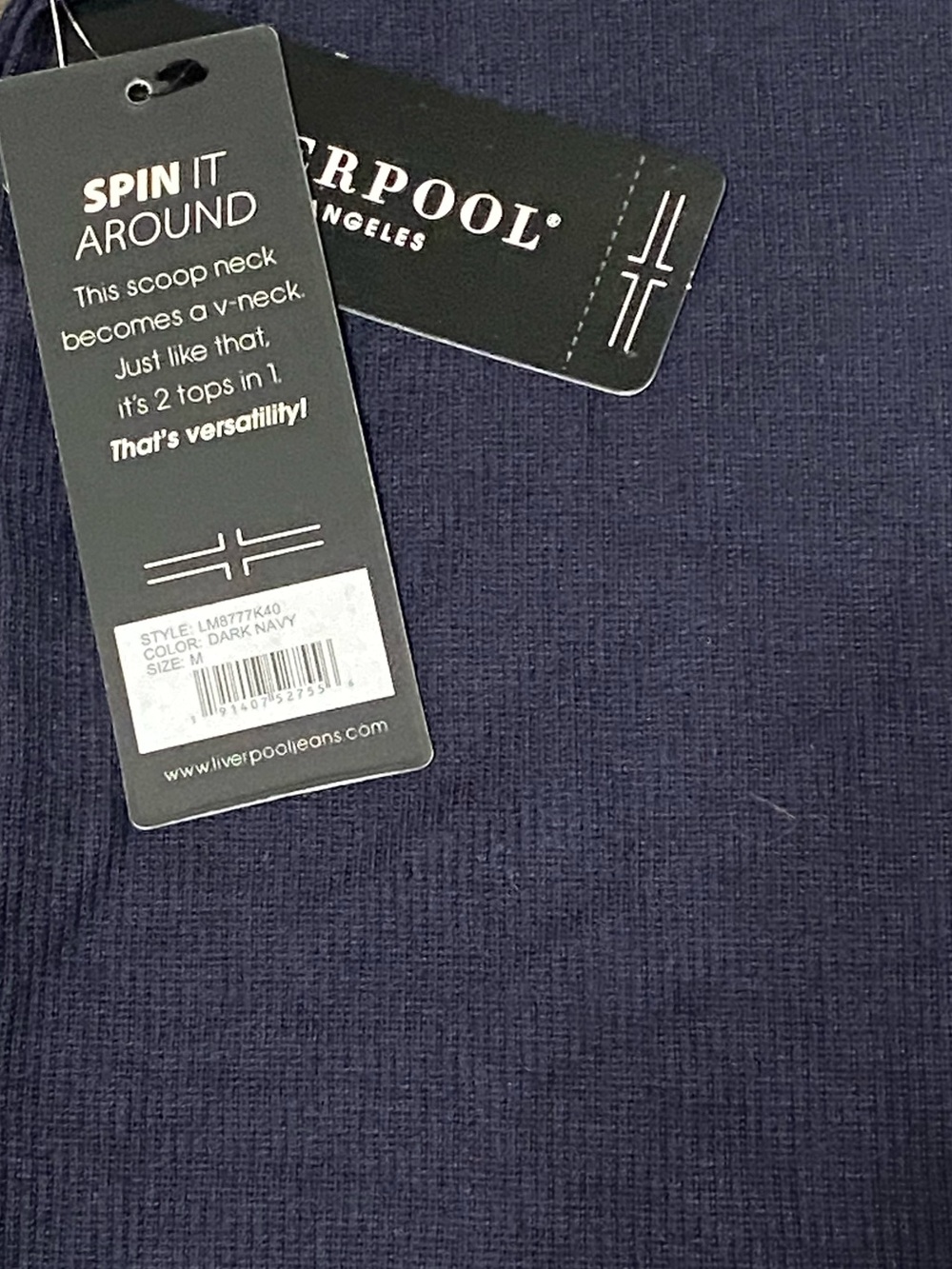 Liverpool Spin It Around Navy Ribbed Top - Picture 3 of 7